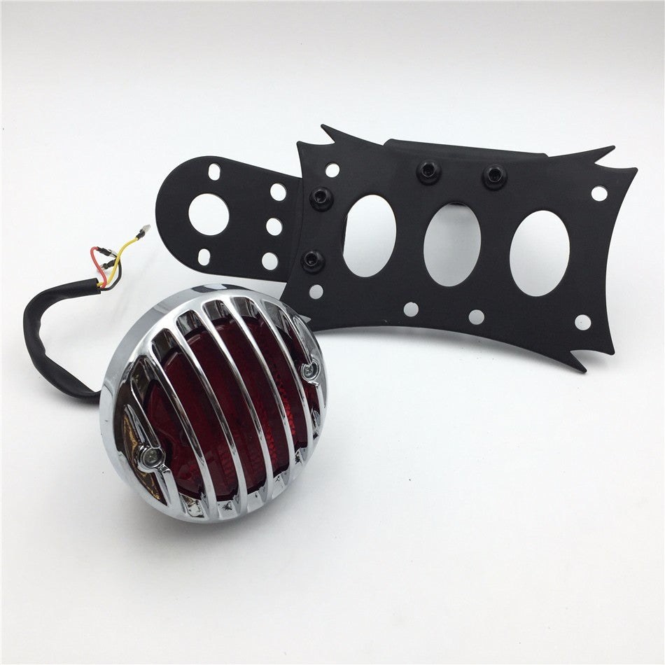 HTT Motorcycle Black Horizontal Vertical Zigzag Style Side Mount License Plate Bracket 7x4 BK CD Round LED Tail Brake Light Integrated For Harley Touring Bobber Chopper Honda Kawasaki Suzuki Yamaha