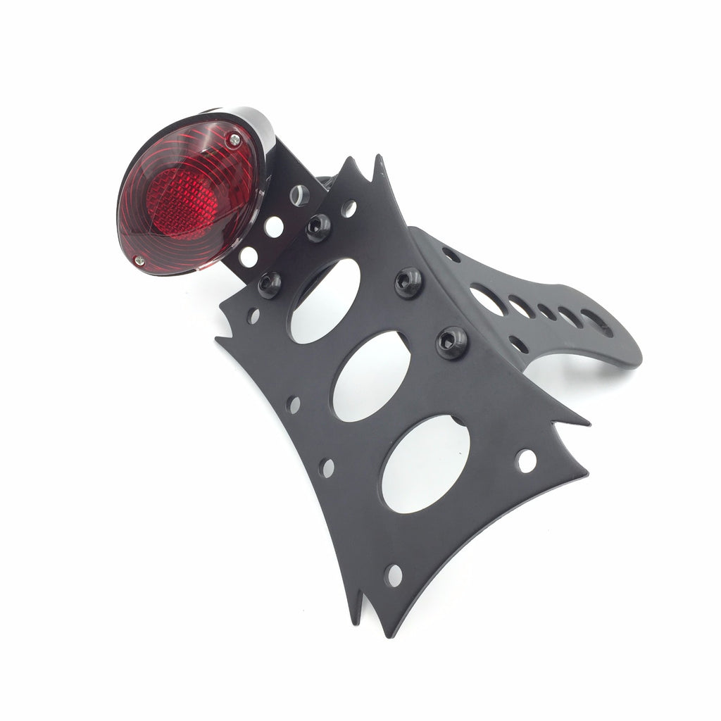 HTT Motorcycle Black Horizontal Vertical Zigzag Side Mount License Plate Bracket Black Oval-shaped LED Tail Brake Light Integrated For Honda CBR Kawasaki Ninja Suzuki Boulevard GSXR