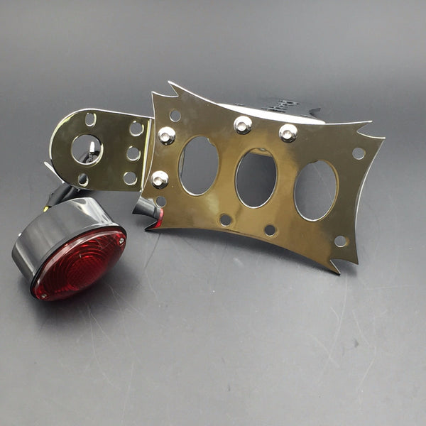 HTT Motorcycle Chrome Horizontal Vertical Zigzag Side Mount License Plate Bracket Black Oval-shaped LED Tail Brake Light Integrated For Harley Touring Bobber Chopper Honda Kawasaki Suzuki Yamaha