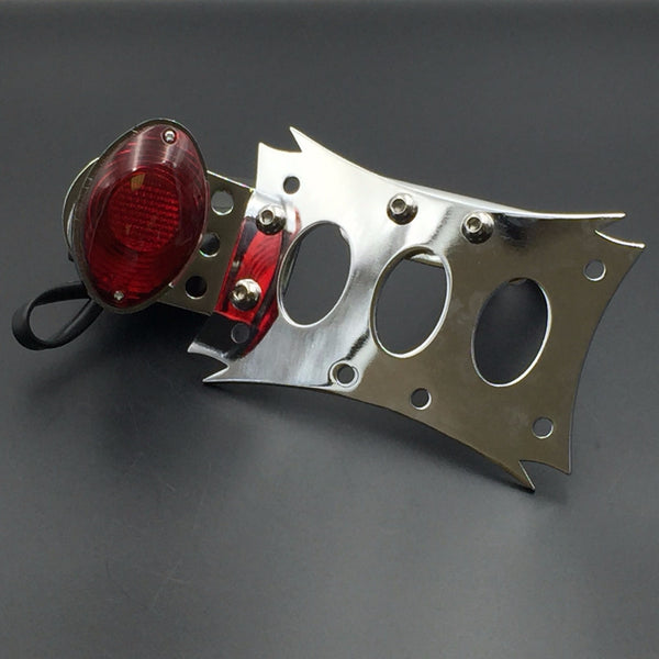 HTT Motorcycle Chrome Horizontal Vertical Zigzag Side Mount License Plate Bracket Chrome Oval-shaped LED Tail Brake Light Integrated For Harley Touring Bobber Chopper Honda Kawasaki Suzuki Yamaha