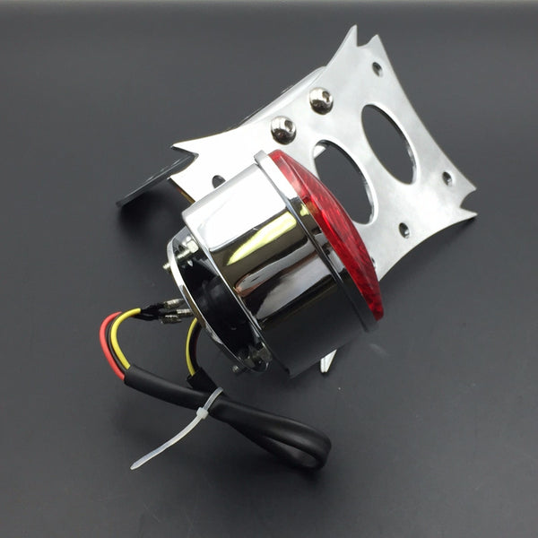 HTT Motorcycle Chrome Horizontal Vertical Zigzag Side Mount License Plate Bracket Chrome Oval-shaped LED Tail Brake Light Integrated For Honda CBR Kawasaki Ninja Suzuki Boulevard GSXR