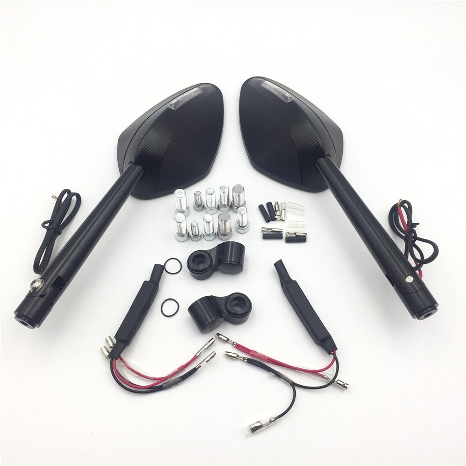 HTT Motorcycle CNC Black Rear View Left Right LED??Integrated Side Mirrors For 8mm 10mm Screw Yamaha FZ1 FZ6 Suzuki GSR600 Boulevard Intruder Honda CB1000R CBF600 CBR125R Shadow