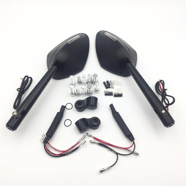 HTT Motorcycle CNC Black Rear View Left Right LED??Integrated Side Mirrors For 8mm 10mm Screw Yamaha FZ1 FZ6 Suzuki GSR600 Boulevard Intruder Honda CB1000R CBF600 CBR125R Shadow