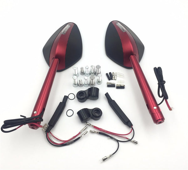 HTT Motorcycle CNC Red Rear View Left Right LED??Integrated Side Mirrors For 8mm 10mm Screw Yamaha FZ1 FZ6 Suzuki GSR600 Boulevard Intruder Honda CB1000R CBF600 CBR125R Shadow