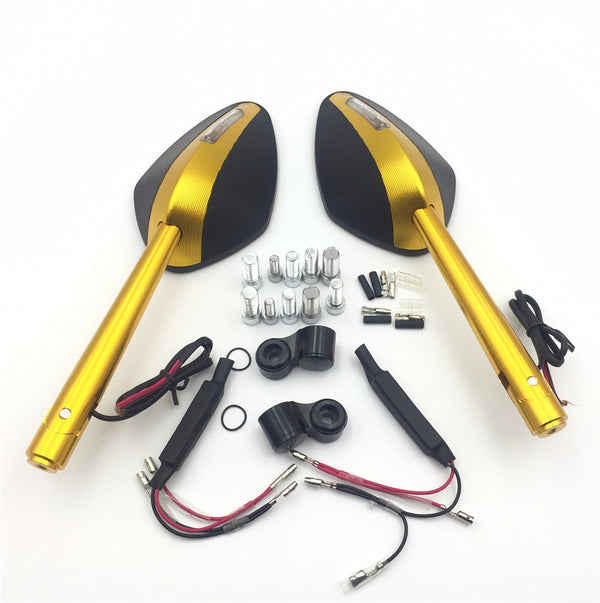 HTT Motorcycle CNC Yellow Rear View Left Right LED??Integrated Side Mirrors For 8mm 10mm Screw Yamaha FZ1 FZ6 Suzuki GSR600 Boulevard Intruder Honda CB1000R CBF600 CBR125R Shadow