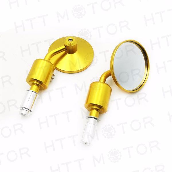HTT- Gold Motorcycle CNC Aluminum Rearview 7/8"Handle Bar End Side Mirror 3" Round