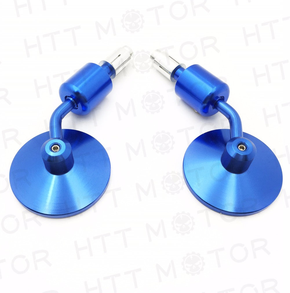 HTT- CNC Blue Rear View Handle Bar End Round Mirrors 1" 25mm