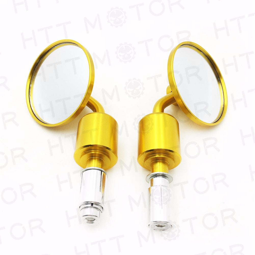 HTT- CNC Gold Rear View Handle Bar End Round Mirrors 1" 25mm
