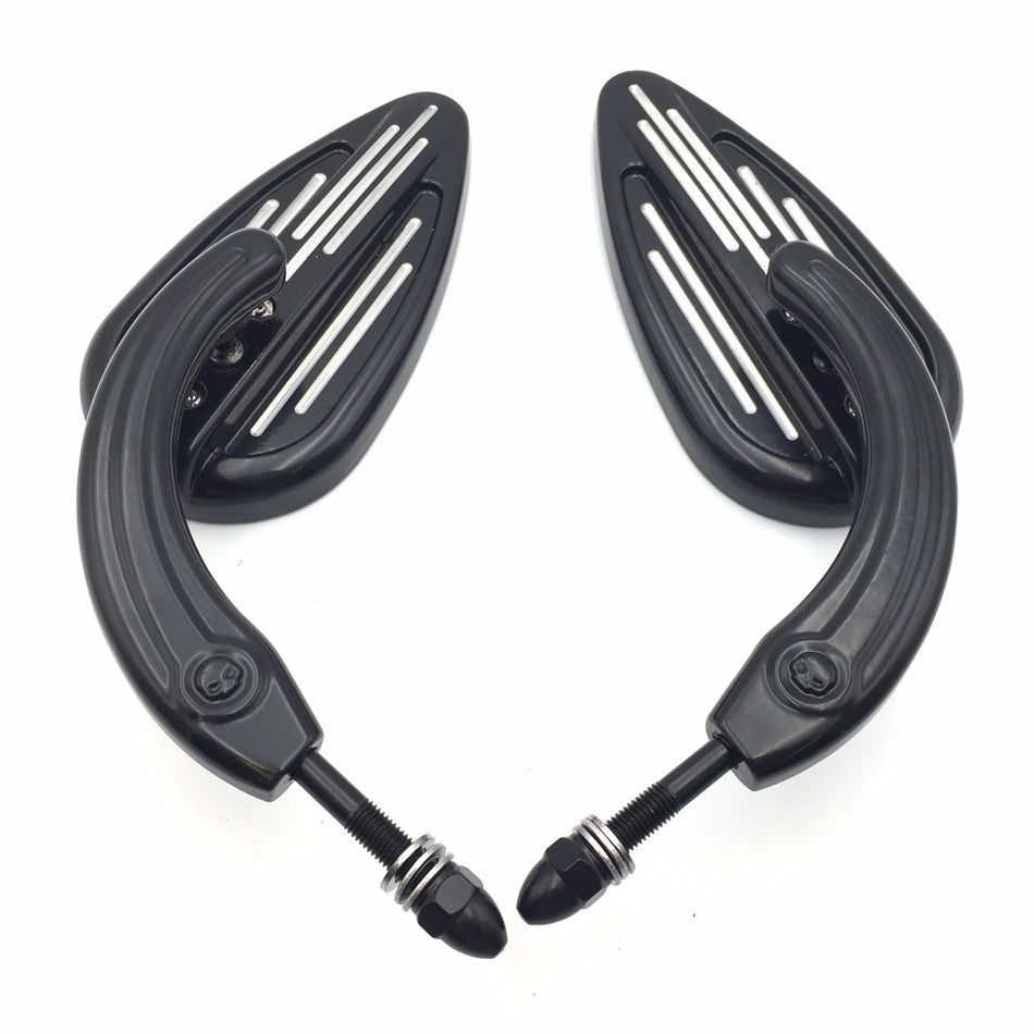 HTT Motorcycle Black Rear View Left&Right Black Grooved Mirrors For Harley Davidson 1982-later all models Softail Dyna Touring Sportster