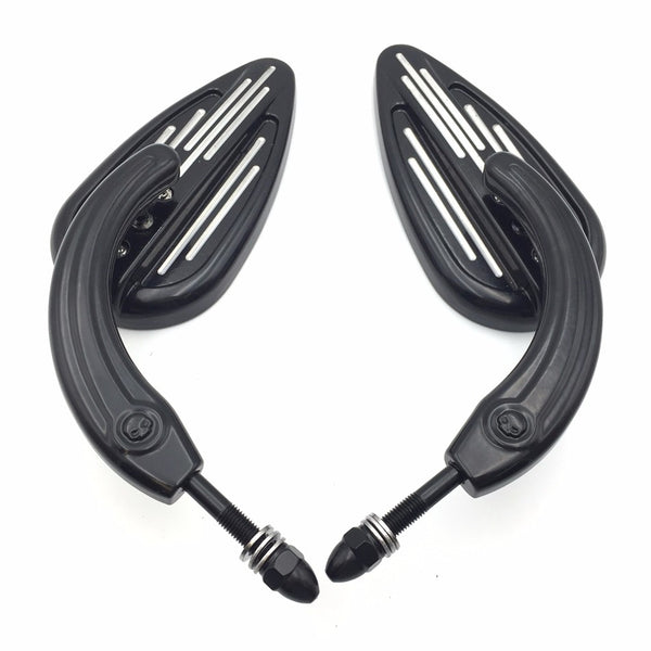 HTT Motorcycle Black Rear View Left&Right Black Grooved Mirrors For Harley Davidson 1982-later all models Softail Dyna Touring Sportster
