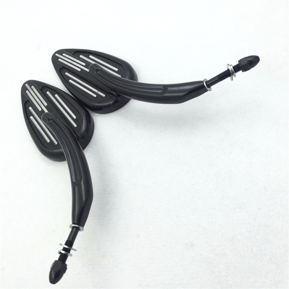 HTT Motorcycle Black Rear View Left&Right Silver Grooved Mirrors For Harley Davidson 1982-later all models(except VRSCF and XL1200X mounted below the handlebars)  Softail Dyna Touring Sportster
