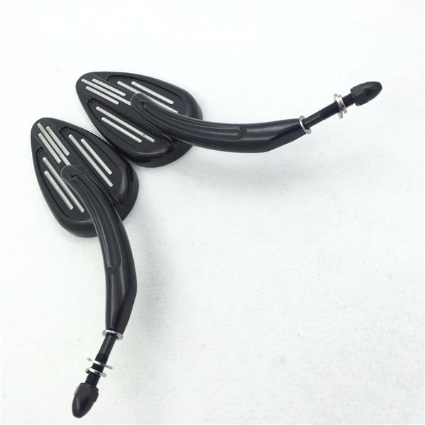 HTT Motorcycle Black Rear View Left&Right Silver Grooved Mirrors For Harley Davidson 1982-later all models(except VRSCF and XL1200X mounted below the handlebars)  Softail Dyna Touring Sportster