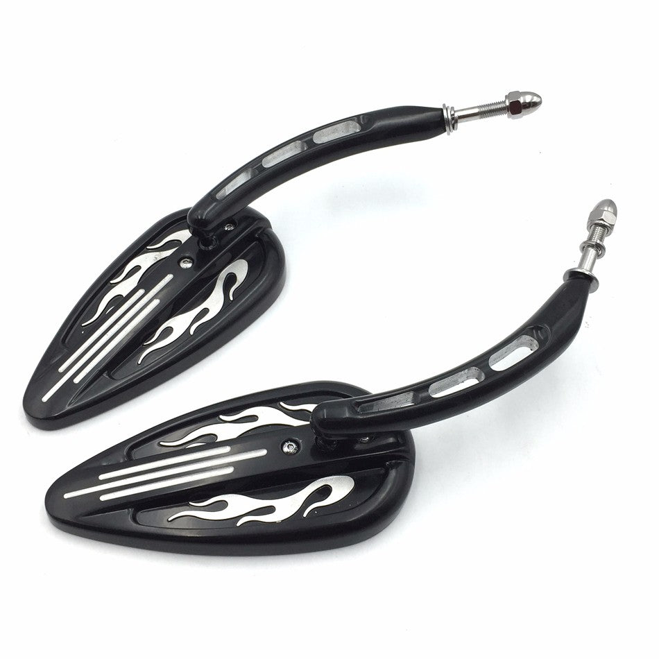 HTT Motorcycle Black Skull Side Mirrors with Hollow-out Stems Flame Groove For Harley Tour Glide Classic FLTC Black Electra Glide Classic FLHTC