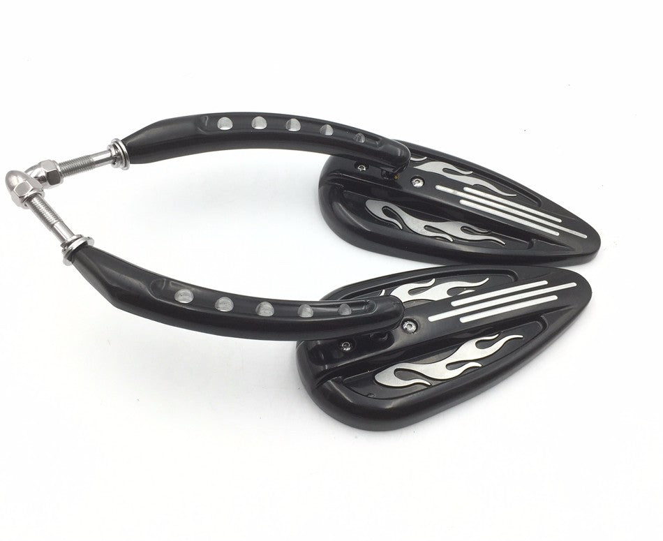 HTT Motorcycle Customize Black Flame Groove Side Mirrors Raindrop Shape For Harley Night Train FXSTB Springer Softail FXSTS Sportster 1200 XLH1200