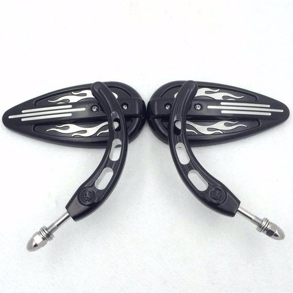 HTT Motorcycle Black Flame Groove with Skull Stem Side motorcycle Mirrors for 1982 and Up universal to most Harley bike Dyna Touring Sposter CVO