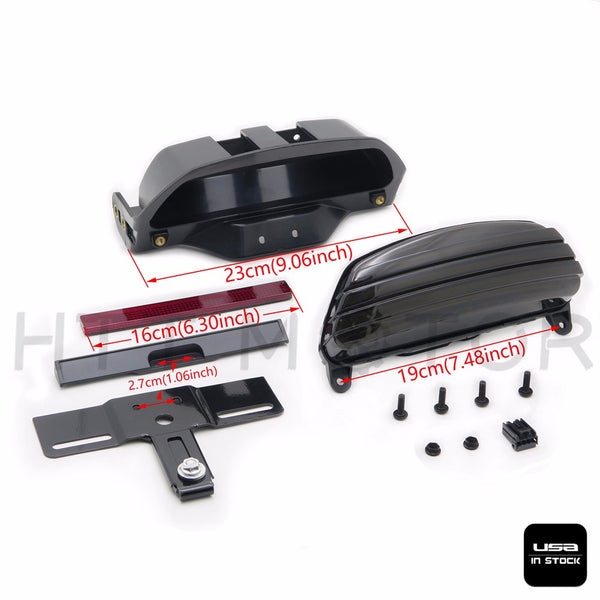 HTTMT- US Smoked Tri-Bar Wide Fender LED Tail Light Bracket For Harley FXST FXSTB