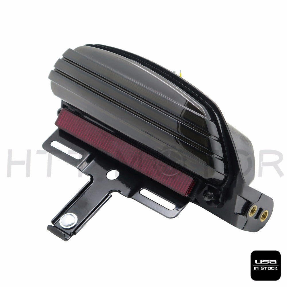 HTTMT- Smoke Tri-Bar Fender LED Tail Light Bracket For Harley FXST FXSTB FXSTC Softail