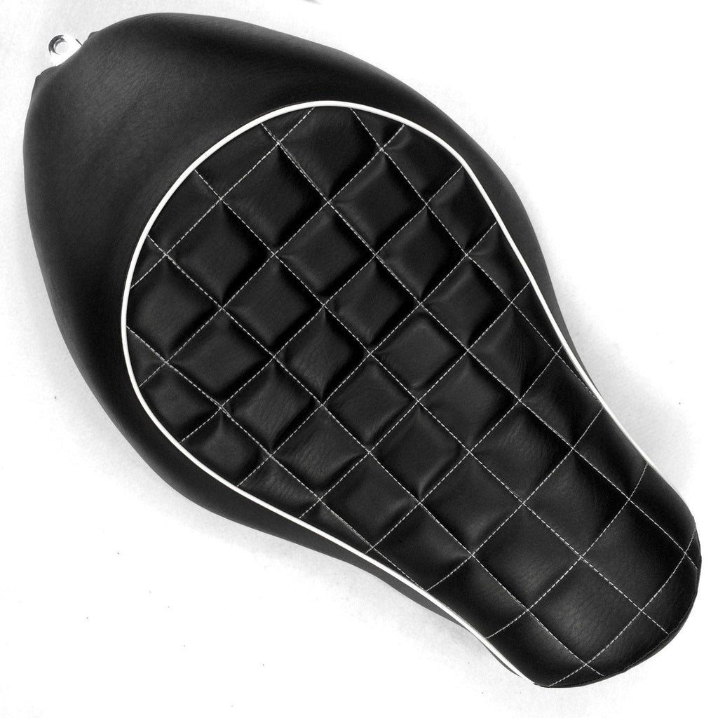 HTT Motorcycle Black Custom Solo Driver Checks Style Leather Seat For 2005 2006 2007 2008 2009 2010 2011 2012 2013 Harley Davidson XL883N XL883L XL883X