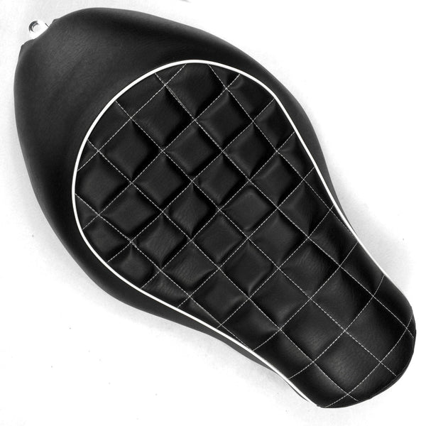 HTT Motorcycle Black Custom Solo Driver Checks Style Leather Seat For 2005 2006 2007 2008 2009 2010 2011 2012 2013 Harley Davidson XL883N XL883L XL883X