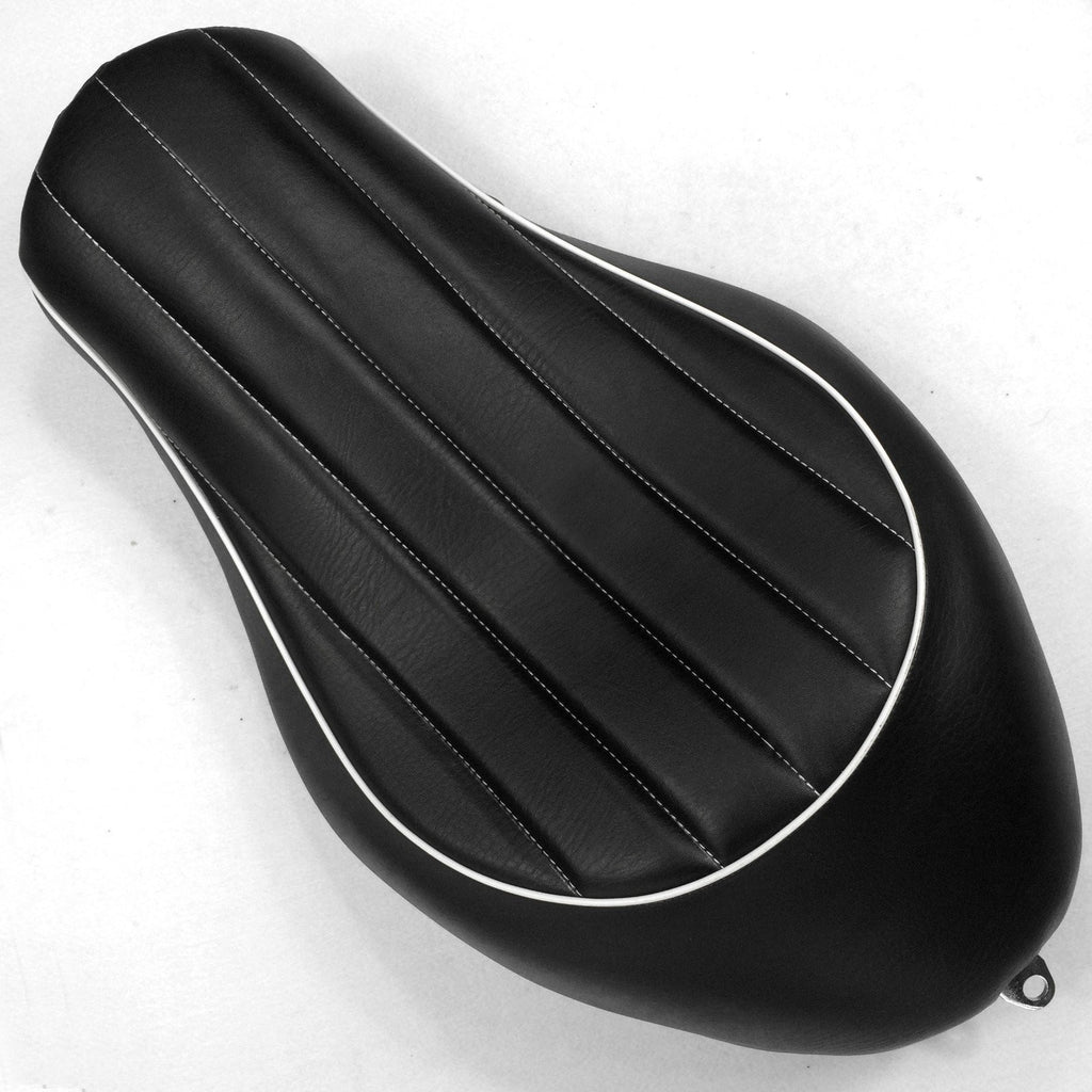 HTT Motorcycle Black Custom Solo Driver Vertical Stripes Style Leather Seat For 2005 2006 2007 2008 2009 2010 2011 2012 2013 Harley Davidson XL883N XL883L XL883X
