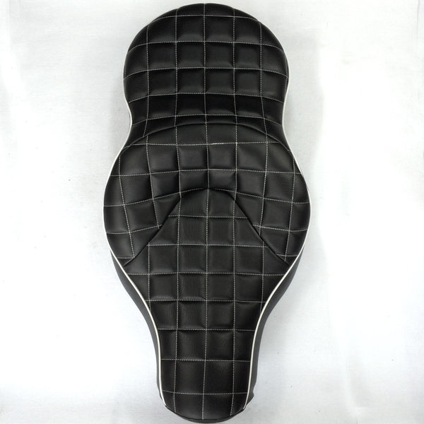 HTT Motorcycle Black Custom Thick Driver Passenger 2-up Checks Style Leather Seat For 2005 2006 2007 2008 2009 2010 2011 2012 2013 Harley Davidson XL883N XL883L XL883X