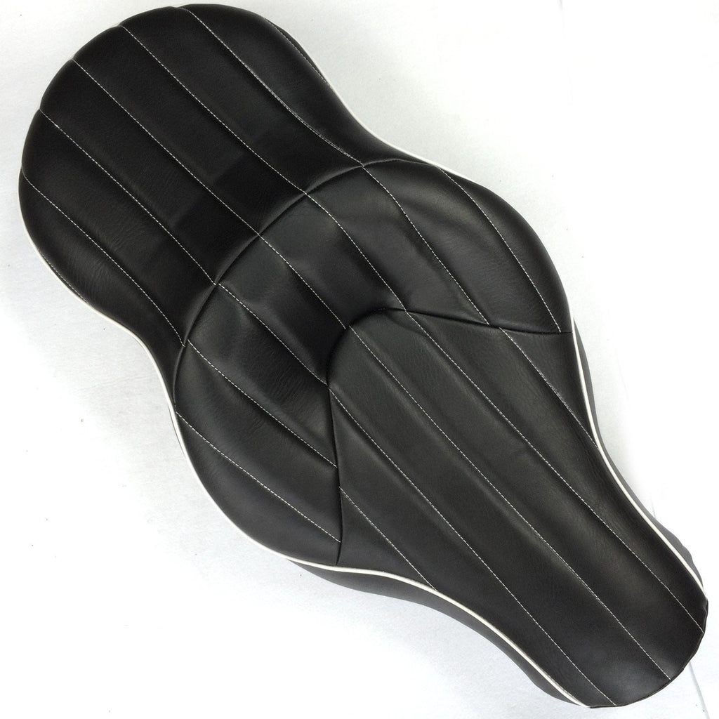HTT Motorcycle Black Custom Thick Driver Passenger 2-up Vertical Stripes Style Leather Seat For 2005 2006 2007 2008 2009 2010 2011 2012 2013 Harley Davidson XL883N XL883L XL883X