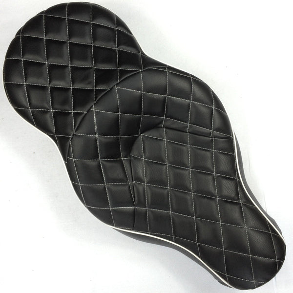 HTT Motorcycle Black Custom Thick Driver Passenger 2-up Diamond Stitch Style Leather Seat For 2005 2006 2007 2008 2009 2010 2011 2012 2013 Harley Davidson XL883N XL883L XL883X