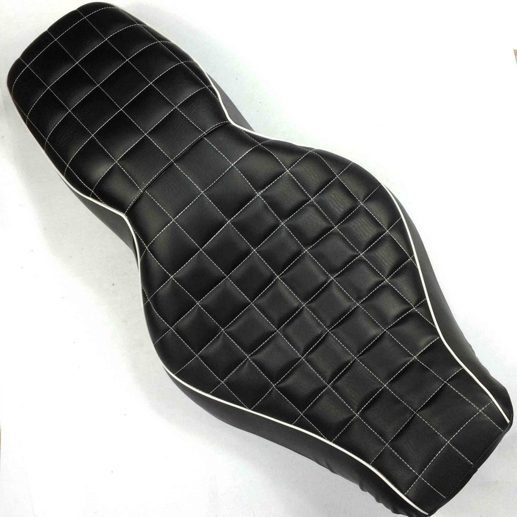 HTT Motorcycle Black Custom Driver Passenger 2-up Checks Style Leather Seat For 1997 1998 1999 2000 2001 2002 2003 2004 2005 2006 Harley Davidson FLHR- Road King