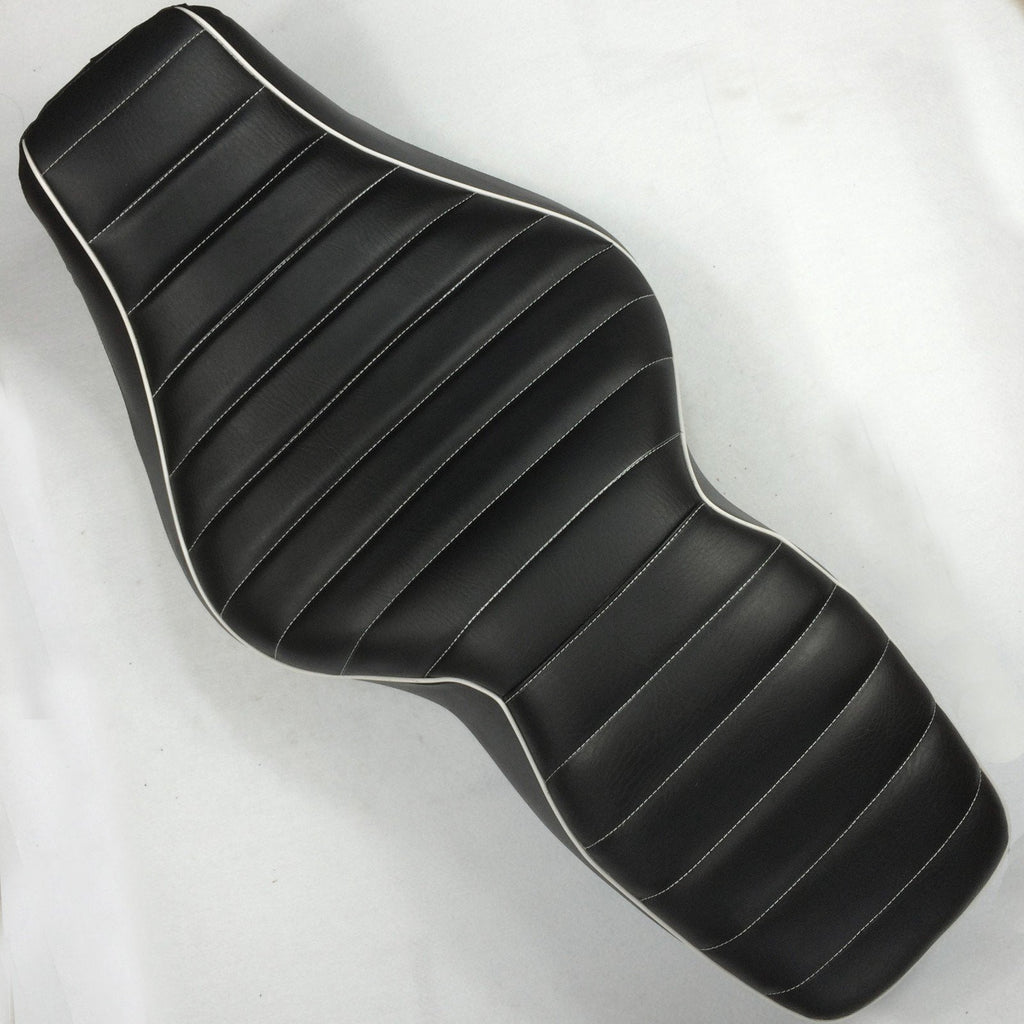 HTT Motorcycle Black Custom Driver Passenger 2-up Cross Stripe Style Leather Seat For 1997 1998 1999 2000 2001 2002 2003 2004 2005 2006 Harley Davidson FLHR- Road King
