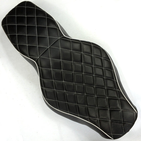 HTT Motorcycle Black Custom Driver Passenger 2-up Diamond Stitch Style Leather Seat For 1997 -2006 Harley Davidson FLHR- Road King