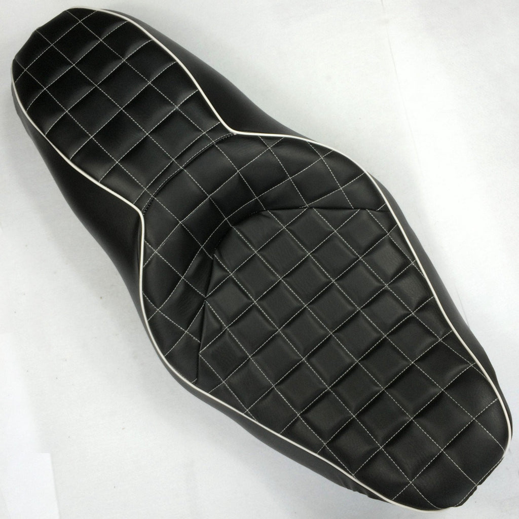 HTT Motorcycle Black Custom Driver Passenger 2-up Checks Style Leather Seat For 2007 2008 2009 2010 2011 2012 2013 2014 2015 Harley Davidson FLHR- Road King FLHX- Street Glide