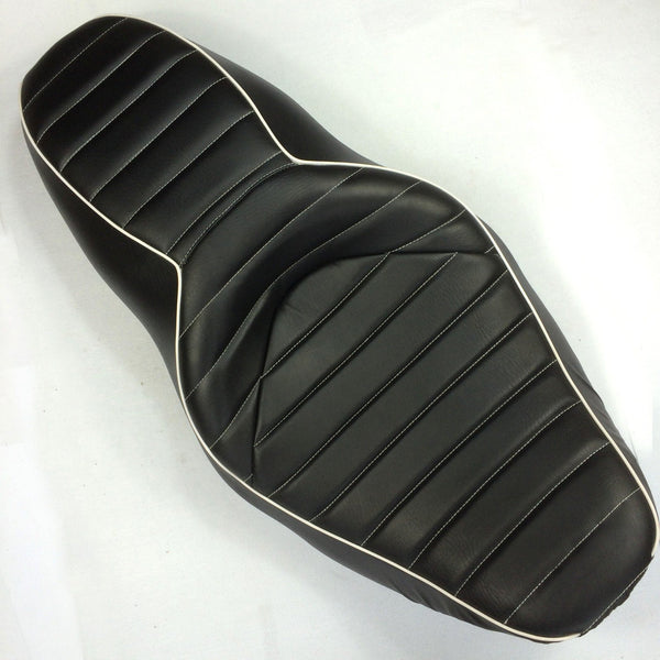 HTT Motorcycle Black Custom Driver Passenger 2-up Cross Stripe Style Leather Seat For 2007 2008 2009 2010 2011 2012 2013 2014 2015 Harley Davidson FLHR- Road King FLHX- Street Glide