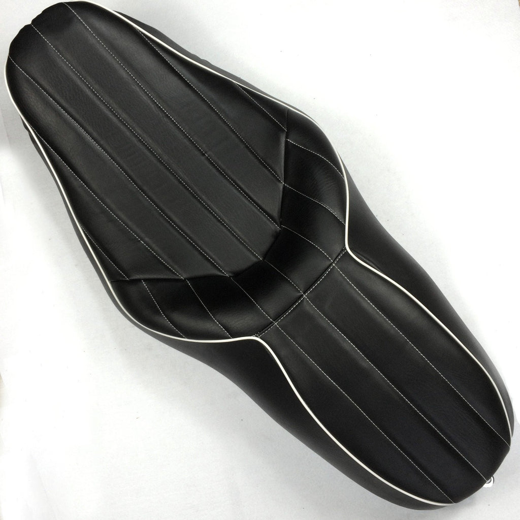 HTT Motorcycle Black Custom Driver Passenger 2-up Vertical Stripes Style Leather Seat For 2007 2008 2009 2010 2011 2012 2013 2014 2015 Harley Davidson FLHR- Road King FLHX- Street Glide