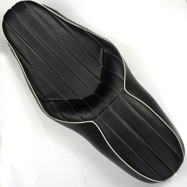 HTT Motorcycle Black Custom Driver Passenger 2-up Vertical Stripes Style Leather Seat For 2007 2008 2009 2010 2011 2012 2013 2014 2015 Harley Davidson FLHR- Road King FLHX- Street Glide