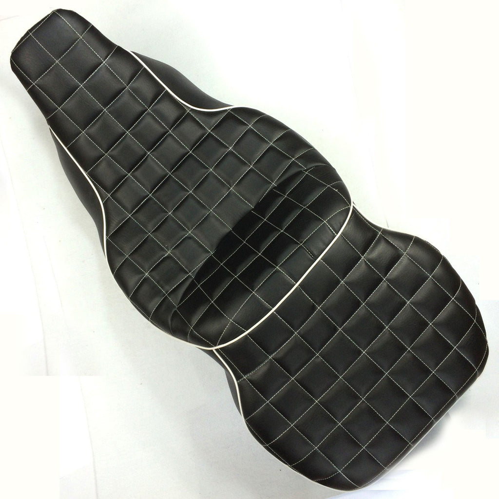 HTT Motorcycle Black Custom Driver Passenger 2-up Checks Style Leather Seat For 1997 1998 1999 2000 2001 2002 2003 2004 2005 2006 Harley Davidson FLHT- Electra Glide Standard