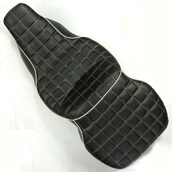 HTT Motorcycle Black Custom Driver Passenger 2-up Checks Style Leather Seat For 1997 1998 1999 2000 2001 2002 2003 2004 2005 2006 Harley Davidson FLHT- Electra Glide Standard