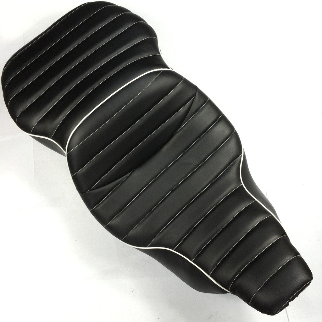 HTT Motorcycle Black Custom Driver Passenger 2-up Cross Stripe Style Leather Seat For 1997 1998 1999 2000 2001 2002 2003 2004 2005 2006 Harley Davidson FLHT- Electra Glide Standard