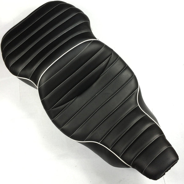 HTT Motorcycle Black Custom Driver Passenger 2-up Cross Stripe Style Leather Seat For 1997 1998 1999 2000 2001 2002 2003 2004 2005 2006 Harley Davidson FLHT- Electra Glide Standard