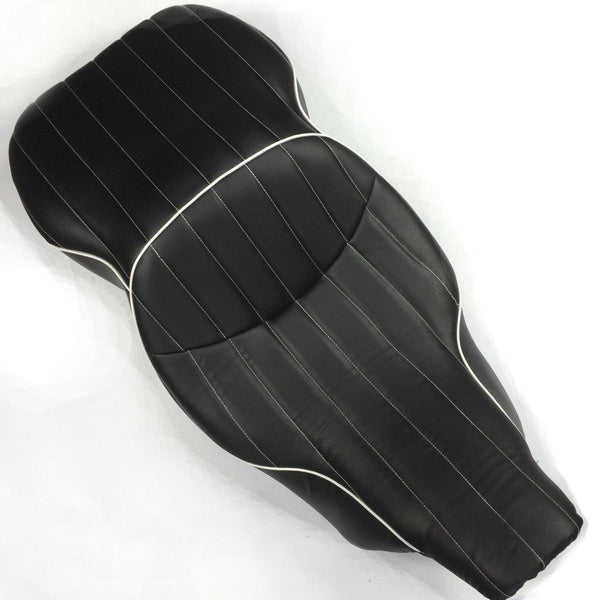 HTT Motorcycle Black Custom Driver Passenger 2-up Vertical Stripes Style Leather Seat For 1997 1998 1999 2000 2001 2002 2003 2004 2005 2006 Harley Davidson FLHT- Electra Glide Standard