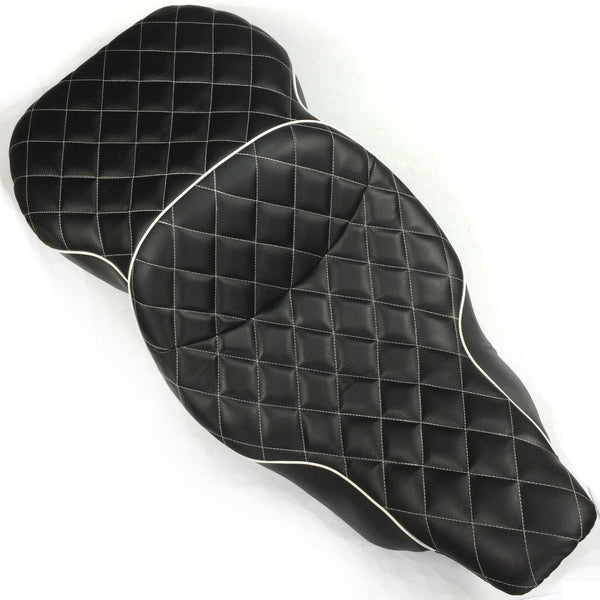 HTT Motorcycle Black Custom Driver Passenger 2-up Diamond Stitch Style Leather Seat For 1997 1998 1999 2000 2001 2002 2003 2004 2005 2006 Harley Davidson FLHT- Electra Glide Standard