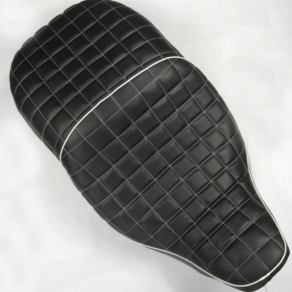 HTT Motorcycle Black Custom Driver Passenger 2-up Checks Style Leather Seat For 2007 2008 2009 2010 2011 2012 2013 2014 2015 Harley Davidson FLHT- Electra Glide Standard