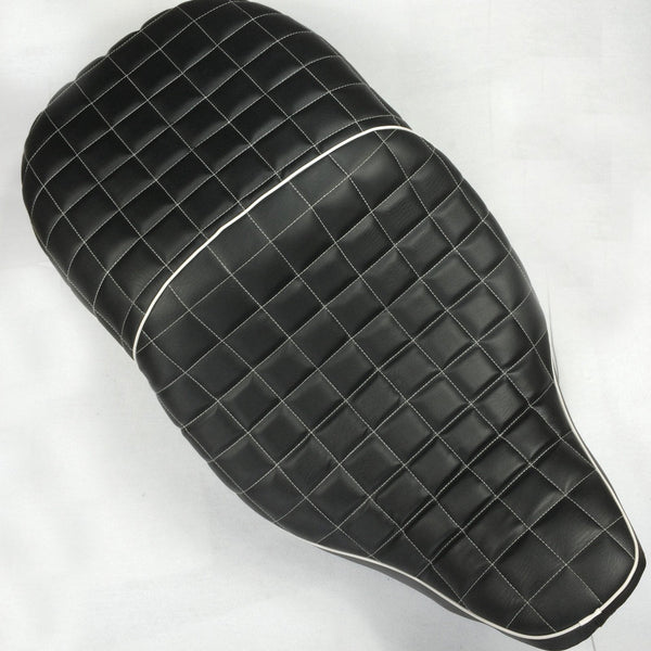 HTT Motorcycle Black Custom Driver Passenger 2-up Checks Style Leather Seat For 2007 2008 2009 2010 2011 2012 2013 2014 2015 Harley Davidson FLHT- Electra Glide Standard