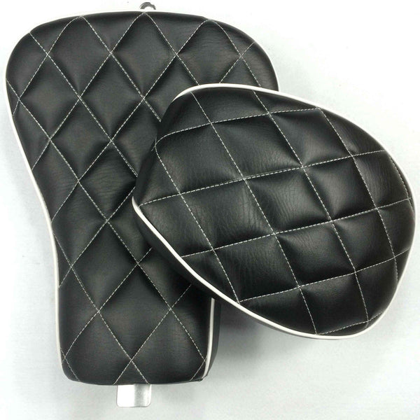 HTT Motorcycle Black Custom Front Back Driver Pssenger Kit Diamond Stitch Style Leather Seat For 2010 2011 2012 2013 2014 2015 Harley Davidson XL1200X X48 X72