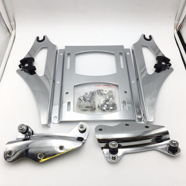 HTT Motorcycle Chrome 4-Point Docking Hardware Kit and Detachable 2-Up Tour Pak Mounting Luggage Rack Fit 2009-2013 Harley-Davidson Touring
