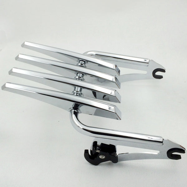 HTT Motorcycle Chrome Detachable 2up Stealth Luggage Rack Mounting Bracket Fender Shelf For 2007-2010 2011 2012 2013 2014 2015 Harley Davidson Touring Road King Street Glide CVO Road Glide