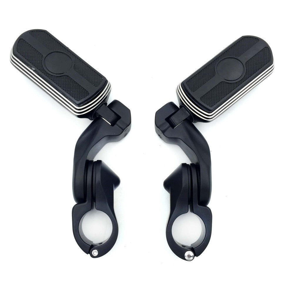 HTT- Black Skull Foot Pegs w/ 2.5" Short Angled Adjustable Mount Kit 1.25" For Honda GoldWing/ Yamaha V-STAR/ Suzuki Intruder/ Kawasaki Vulcan Engine Guard