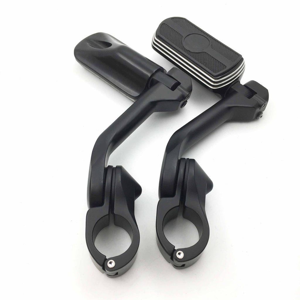 HTT- Black Skull Foot Peg w/ 5" Long Angled Adjustable Mount Kit For 1.25" Engine Guard (Harley Forty Eight XL1200X/ Street Glide/ Fat Boy/ Iron 883)