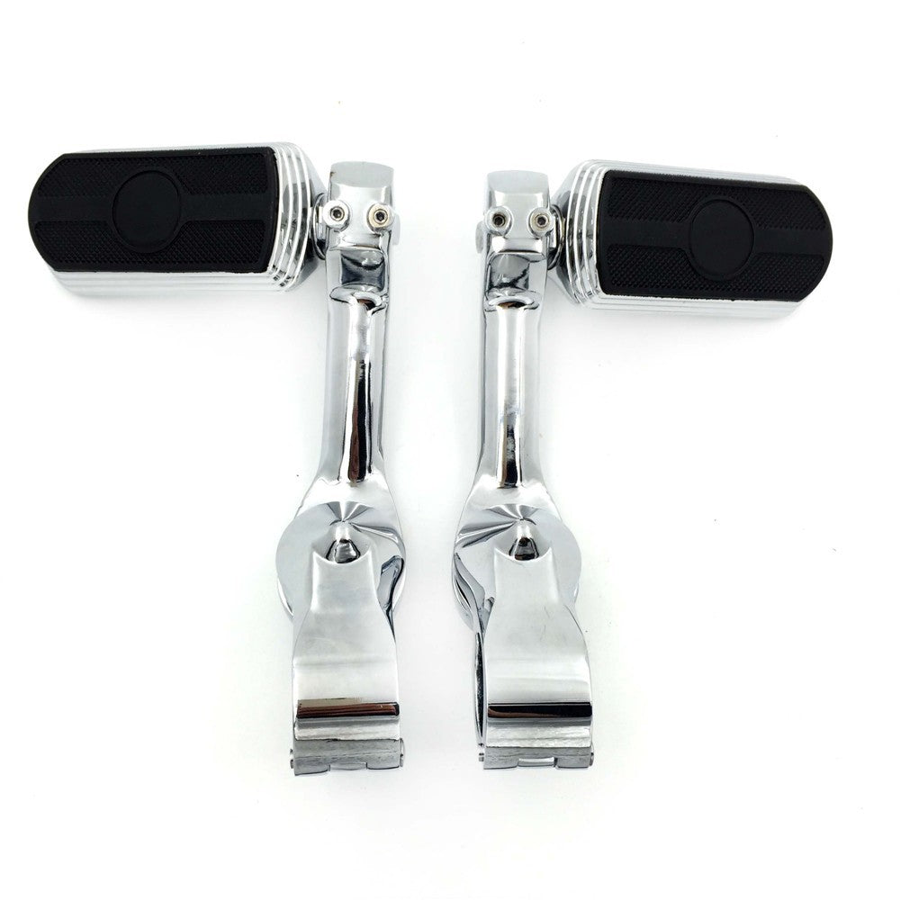 HTT- Chrome Skull Foot Pegs w/ 5" Long Angled Adjustable Mount Kit 1.25" For Kawasaki VULCAN/ Suzuki BOULEVARD M90/Harley Road King