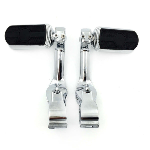 HTT- Chrome Skull Foot Pegs w/ 5" Long Angled Adjustable Mount Kit 1.25" For Kawasaki VULCAN/ Suzuki BOULEVARD M90/Harley Road King