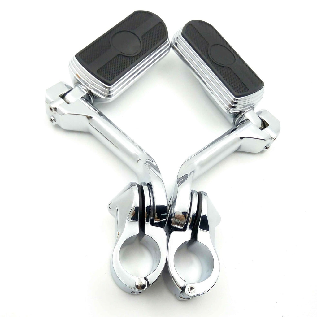 HTT- For 1.25" Engine Guard- Chrome 5" Long Angled Adjustable Skull Foot Peg Kit - Honda Suzuki Kawasaki Yamaha Harley Ducati BMW